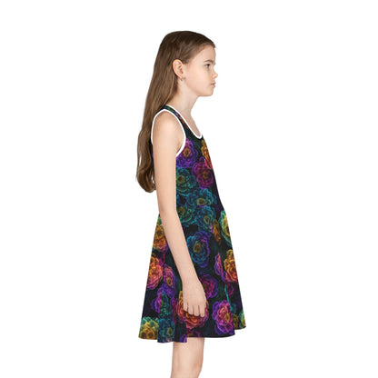 Neon Whisper Blooms Girls' Sleeveless Sundress