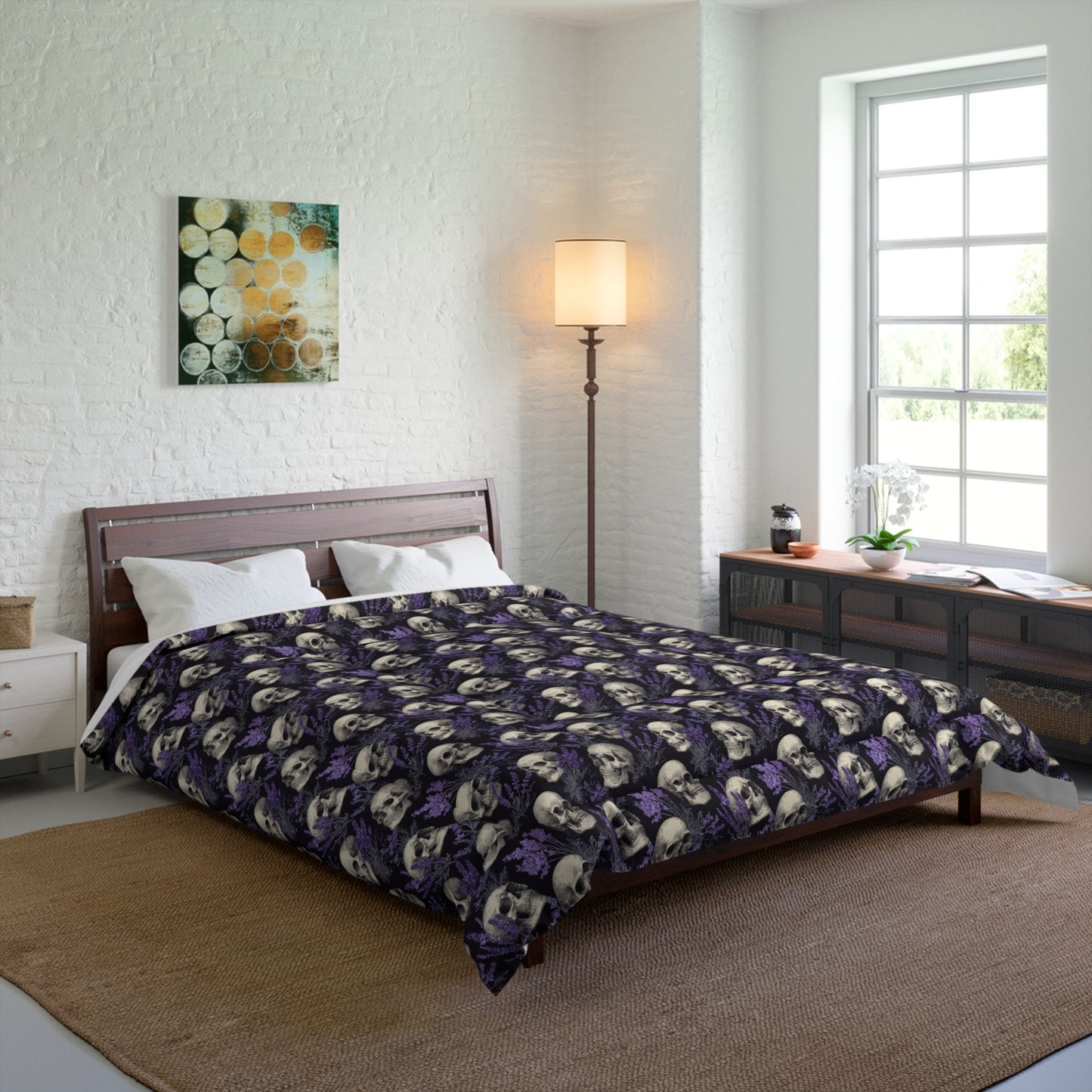 Midnight Lavender Skulls Comforter