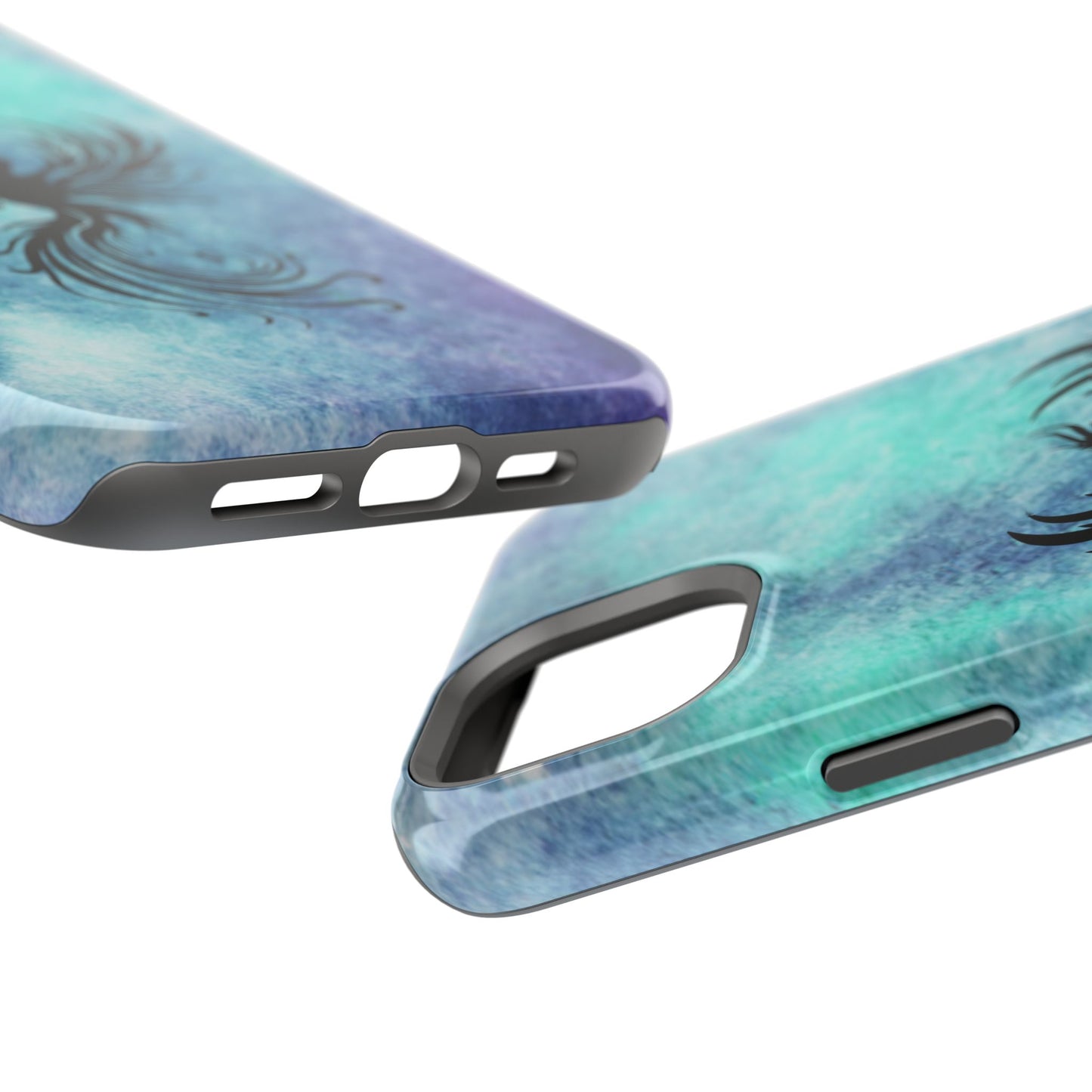 Phoenix Silhouette Over Teal Nebula MagSafe® Compatible Tough Case for iPhone