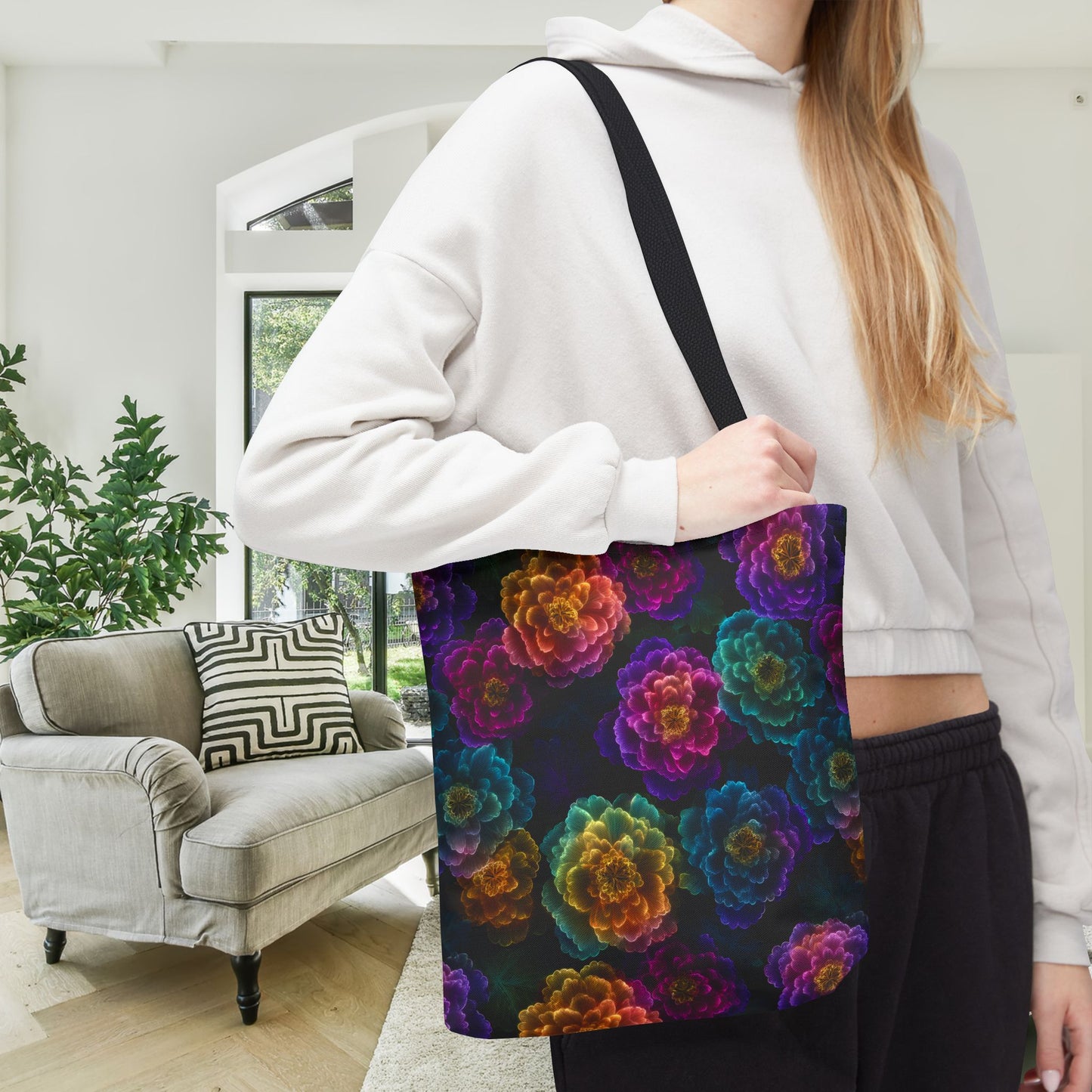 Neon Whisper Blooms Canvas Tote Bag
