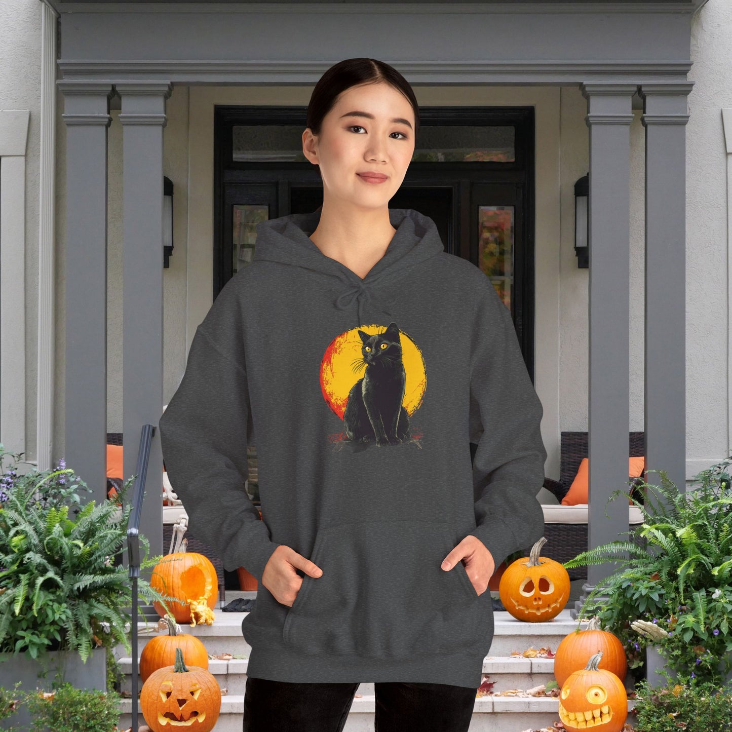 Black Cat Over Moon Heavy Blend™ Hooded Sweatshirt