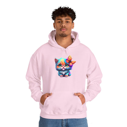 Cute Colorful Kitten w/Butterfly Heavy Blend™ Hooded Sweatshirt