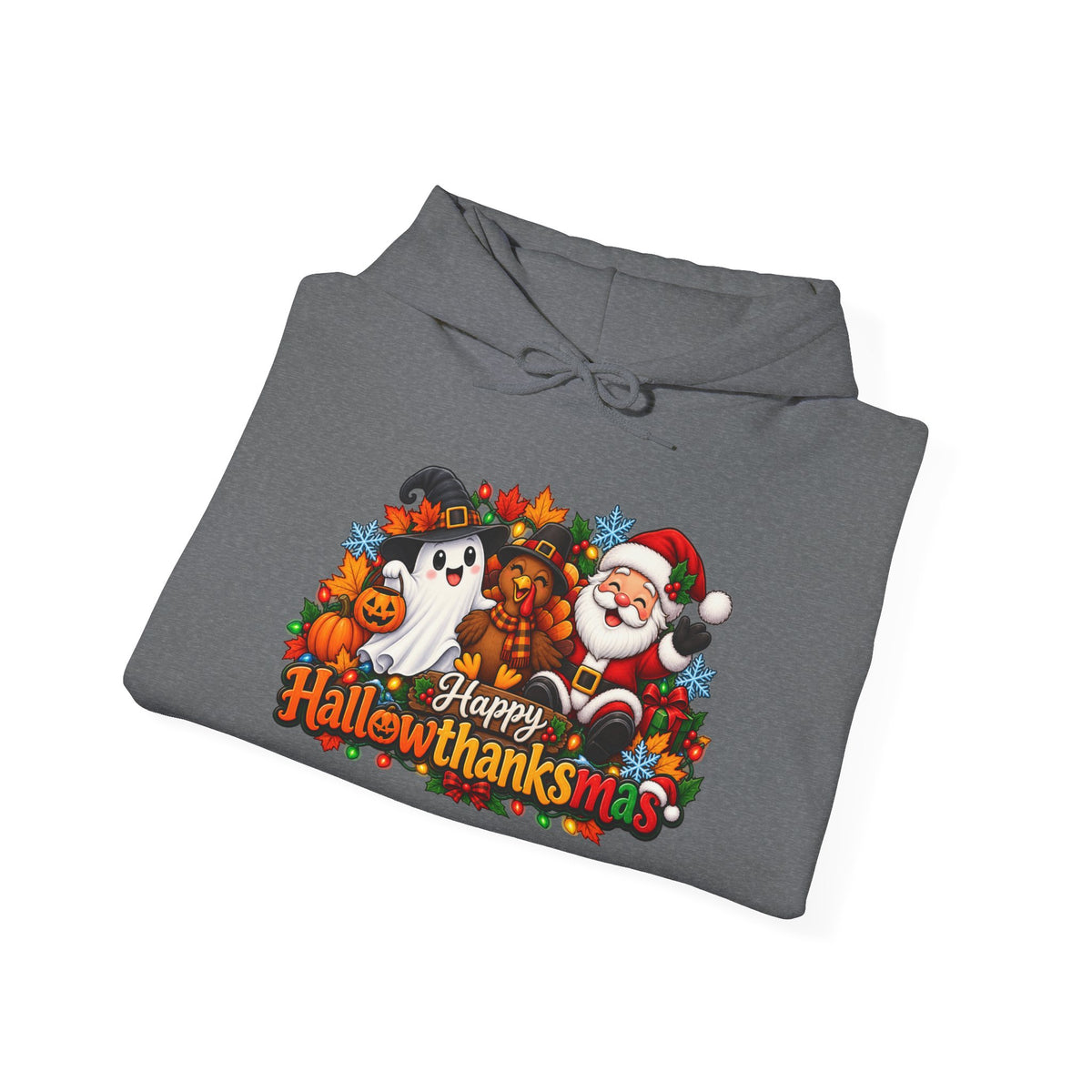 Happy Hallowthanksmas Shirt (Ghost/Turkey/Santa) Heavy Blend™ Adult Hoodie