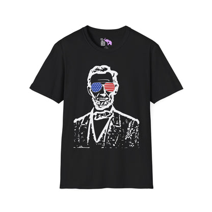 Abraham Lincoln w/Flag Sunglasses Adult T-shirt