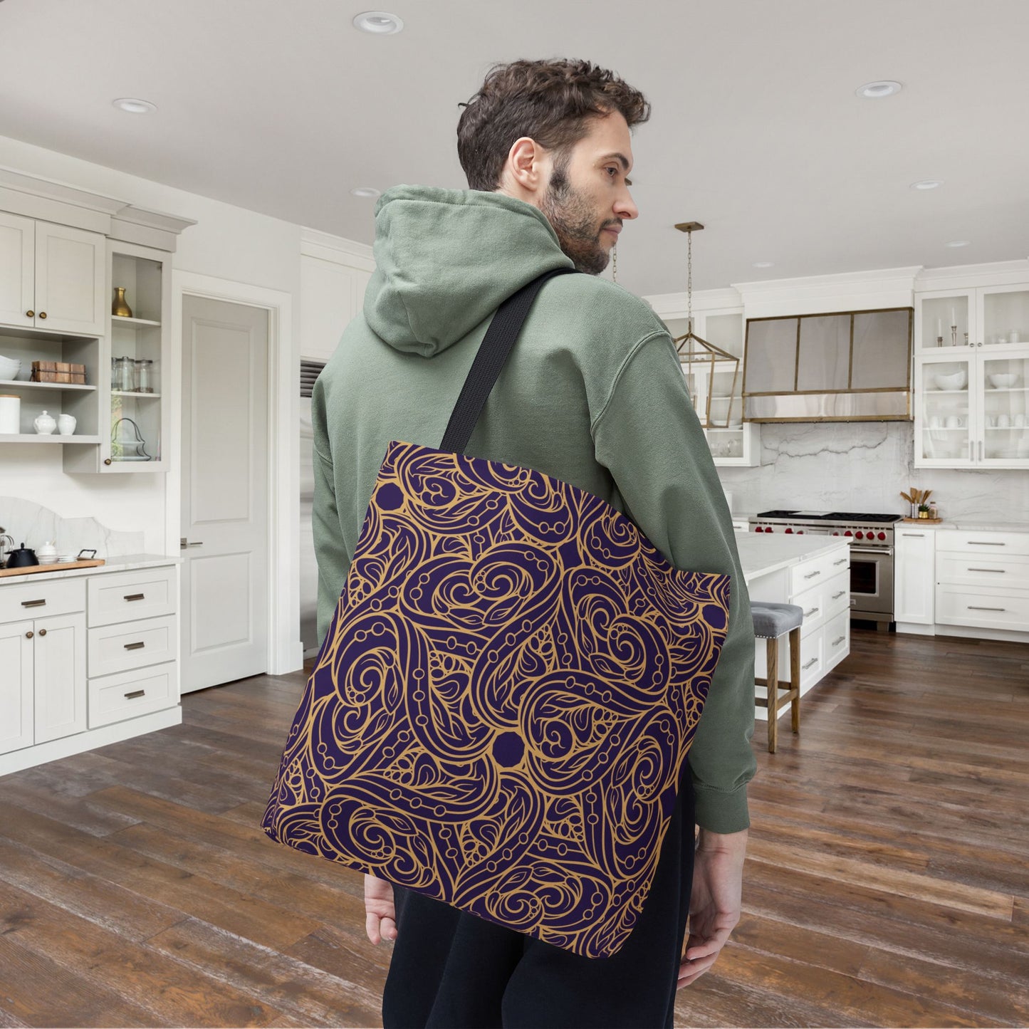 Golden Amethyst Radiance Mandala Canvas Tote Bag