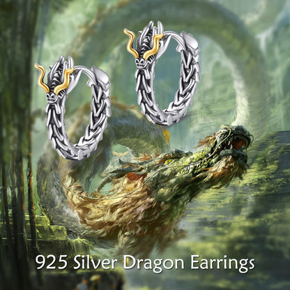 Sterling Silver Dragon Hoop Huggie Earrings