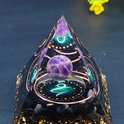 Zodiac Signs Amethyst Resin Pyramid