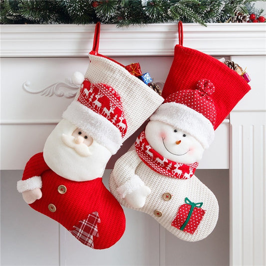 Knitted 3D Santa or Snowman Christmas Stockings