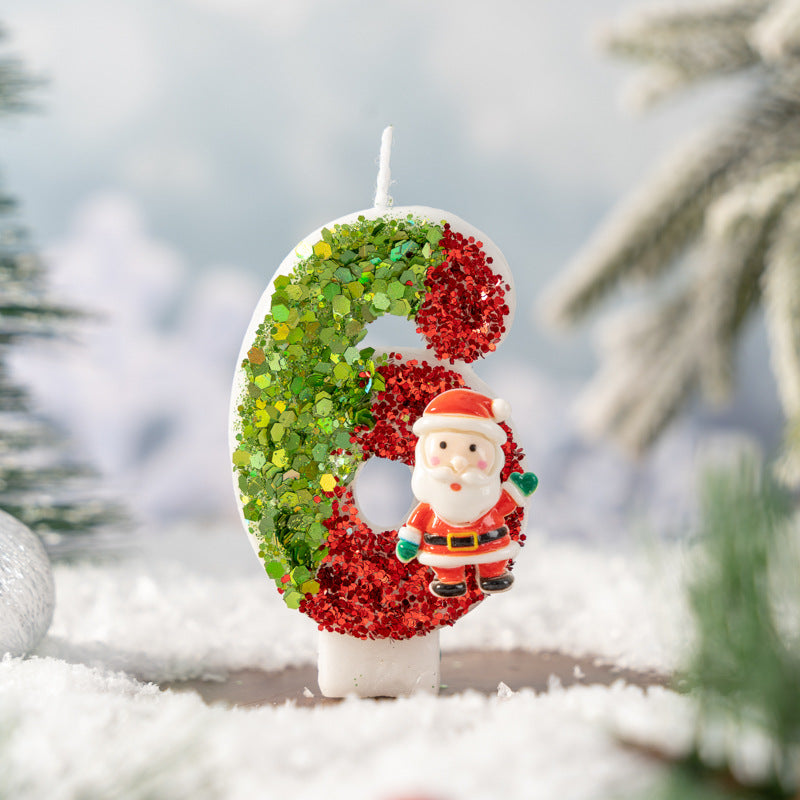 Glitter Santa Christmas Number Candles