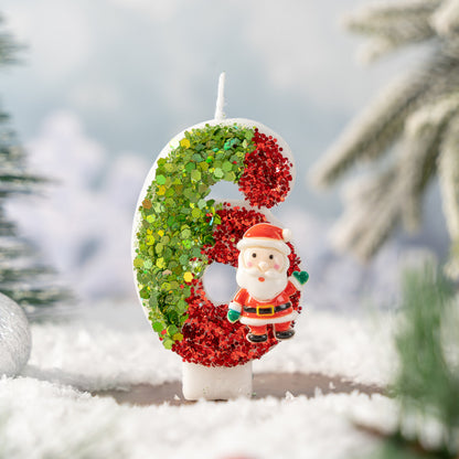 Glitter Santa Christmas Number Candles