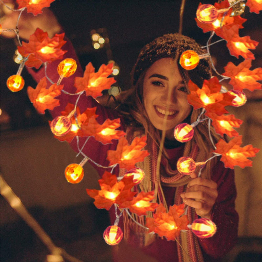 Maple Leaf & Pumpkin String Light Set