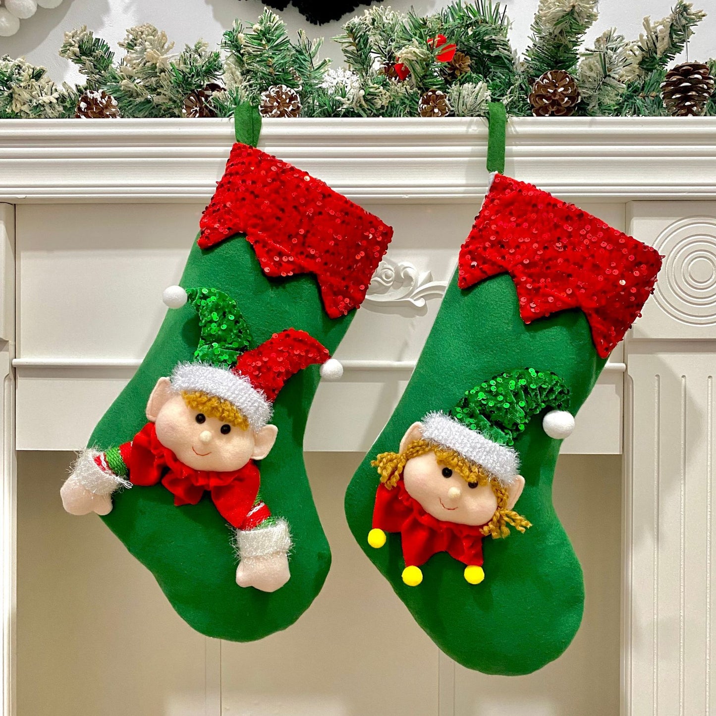 Santa’s Little Helpers – 3D Boy & Girl Elf Christmas Stockings