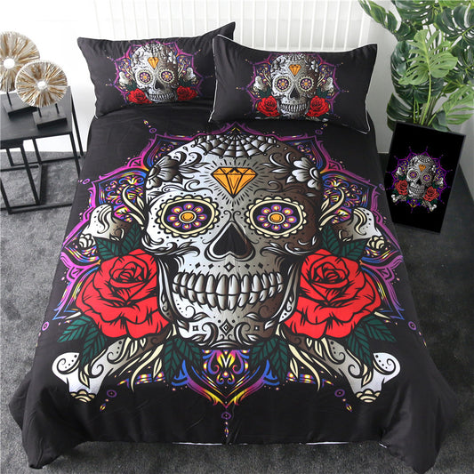 Beautiful Lotus Skull Duvet Cover 3Pc Bedding Set