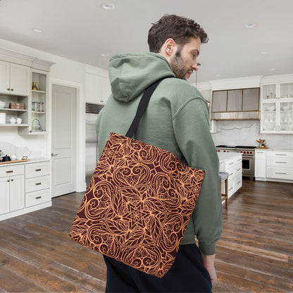 Golden Crimson Star Mandala Canvas Tote Bag