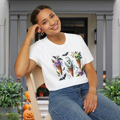 Ice Cream Cones w/Pumpkins and Ghost Adult  T-shirt