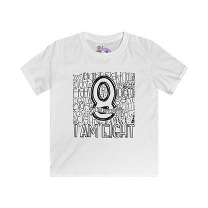 I Am Eight Typography Youth Softstyle Tee