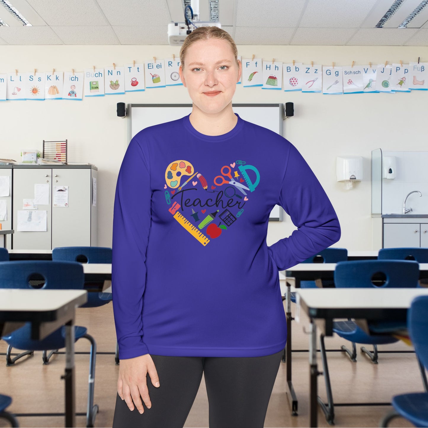 Teacher Supply Heart Adult Long Sleeve Tee