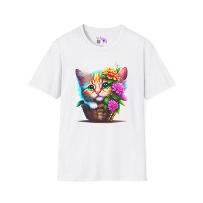 Cute Colorful Kitten in Flowers Adult T-shirt