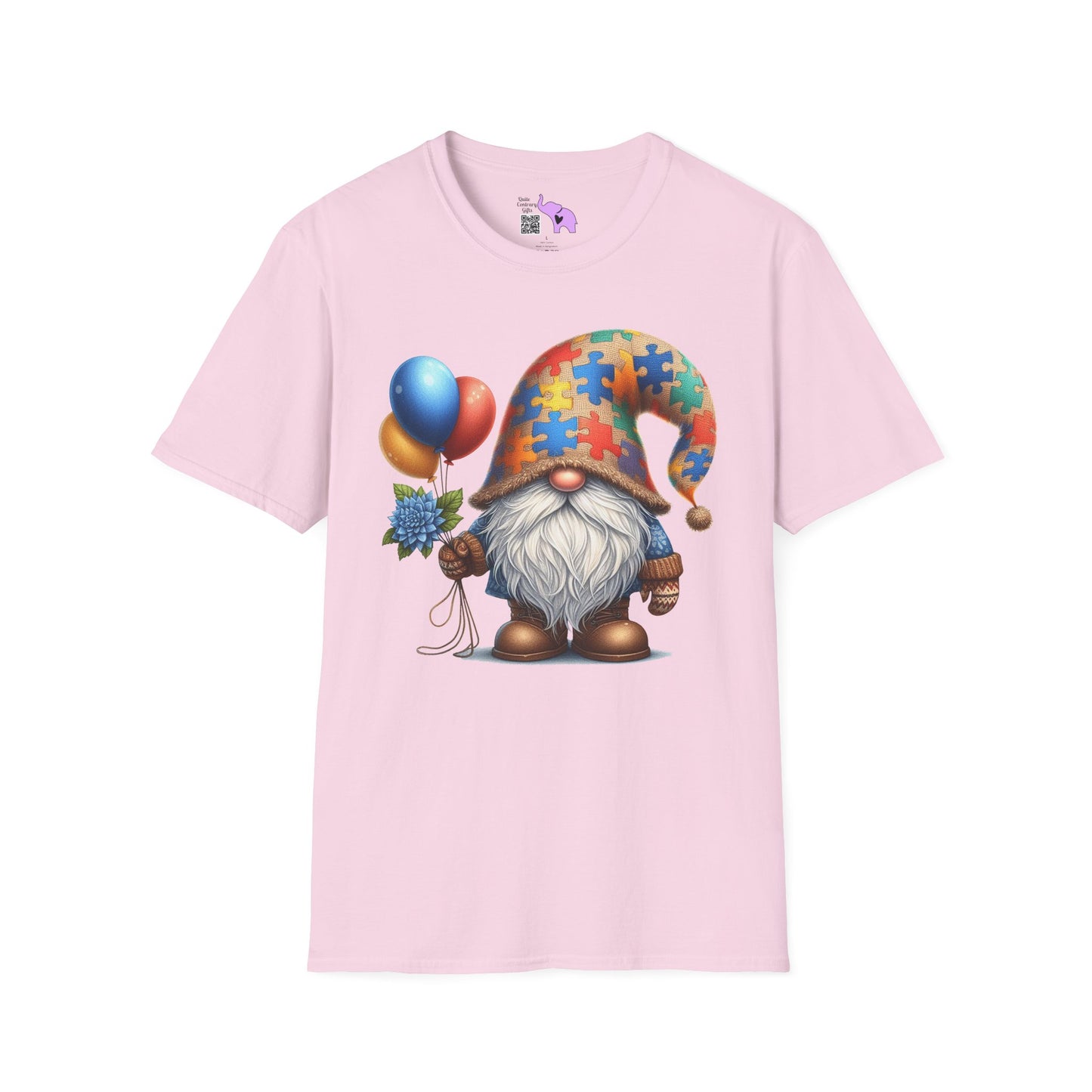 Autism Awarness Gnome w/Balloons Adult T-shirt
