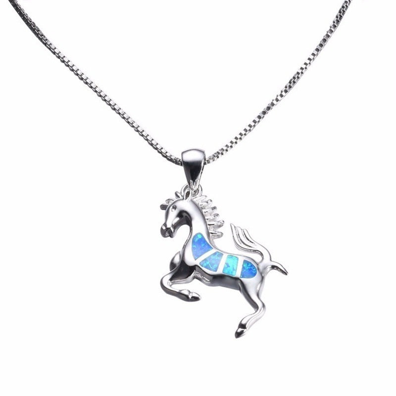 Opal Inlay Horse Necklace