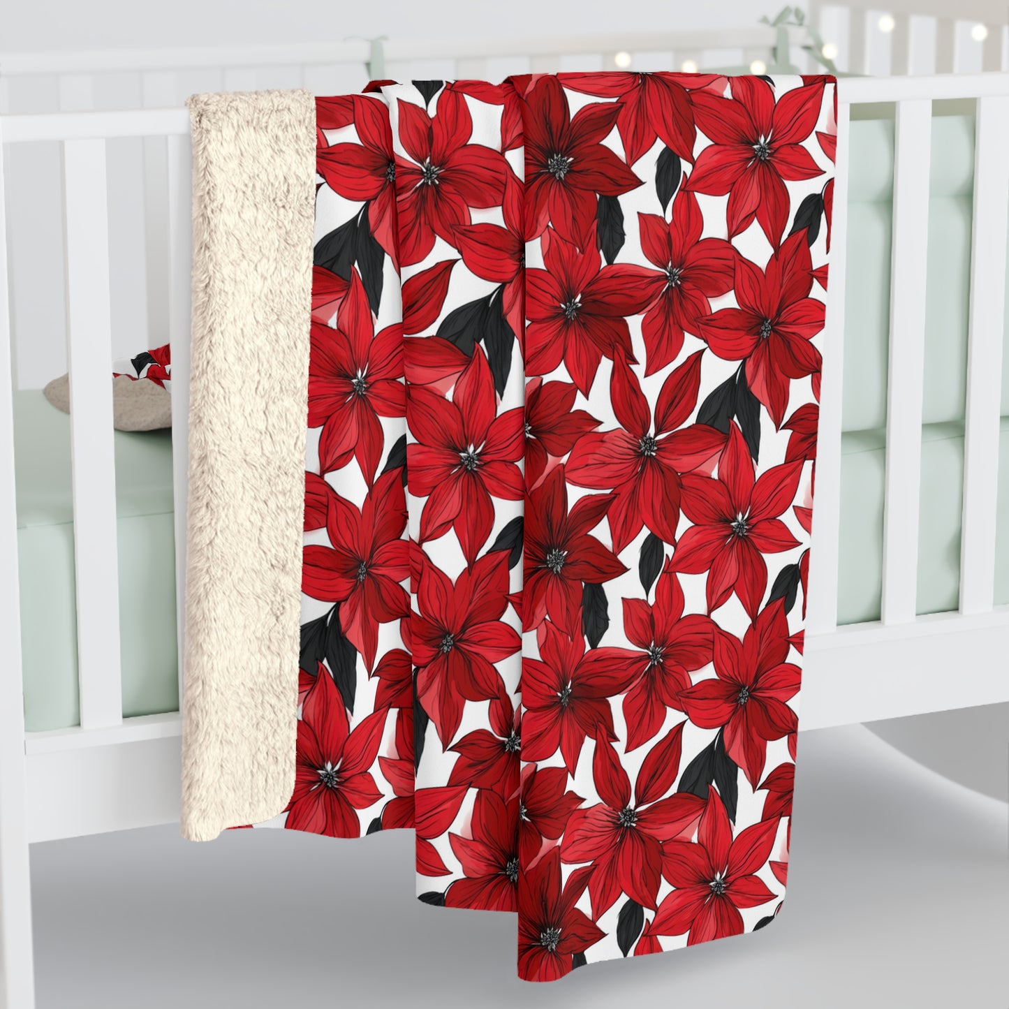 Inked Poinsettias Fleece Blanket