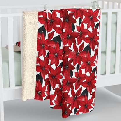 Inked Poinsettias Fleece Blanket