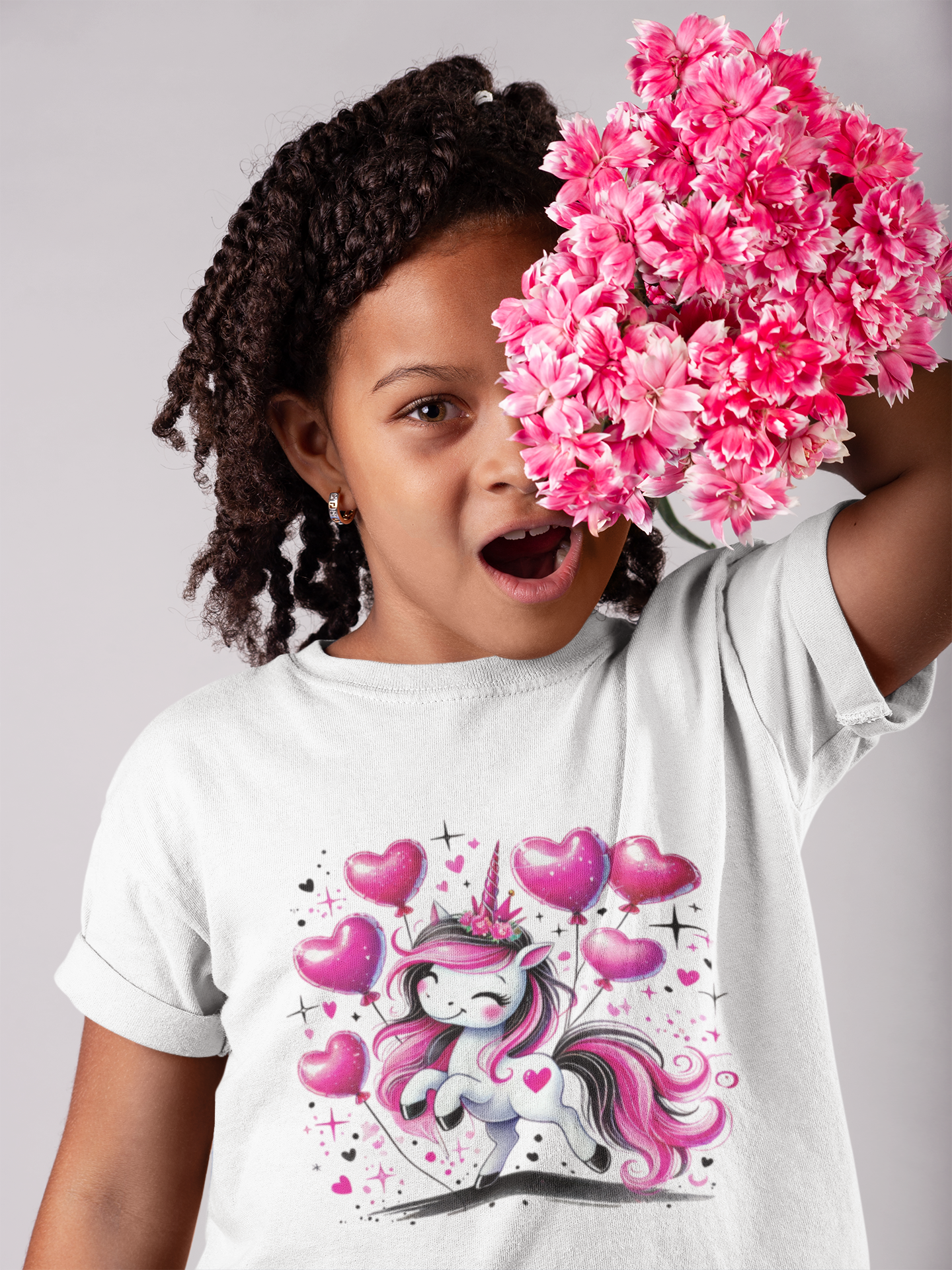 Pink & Black Sparkly Unicorn Kids Softstyle Tee