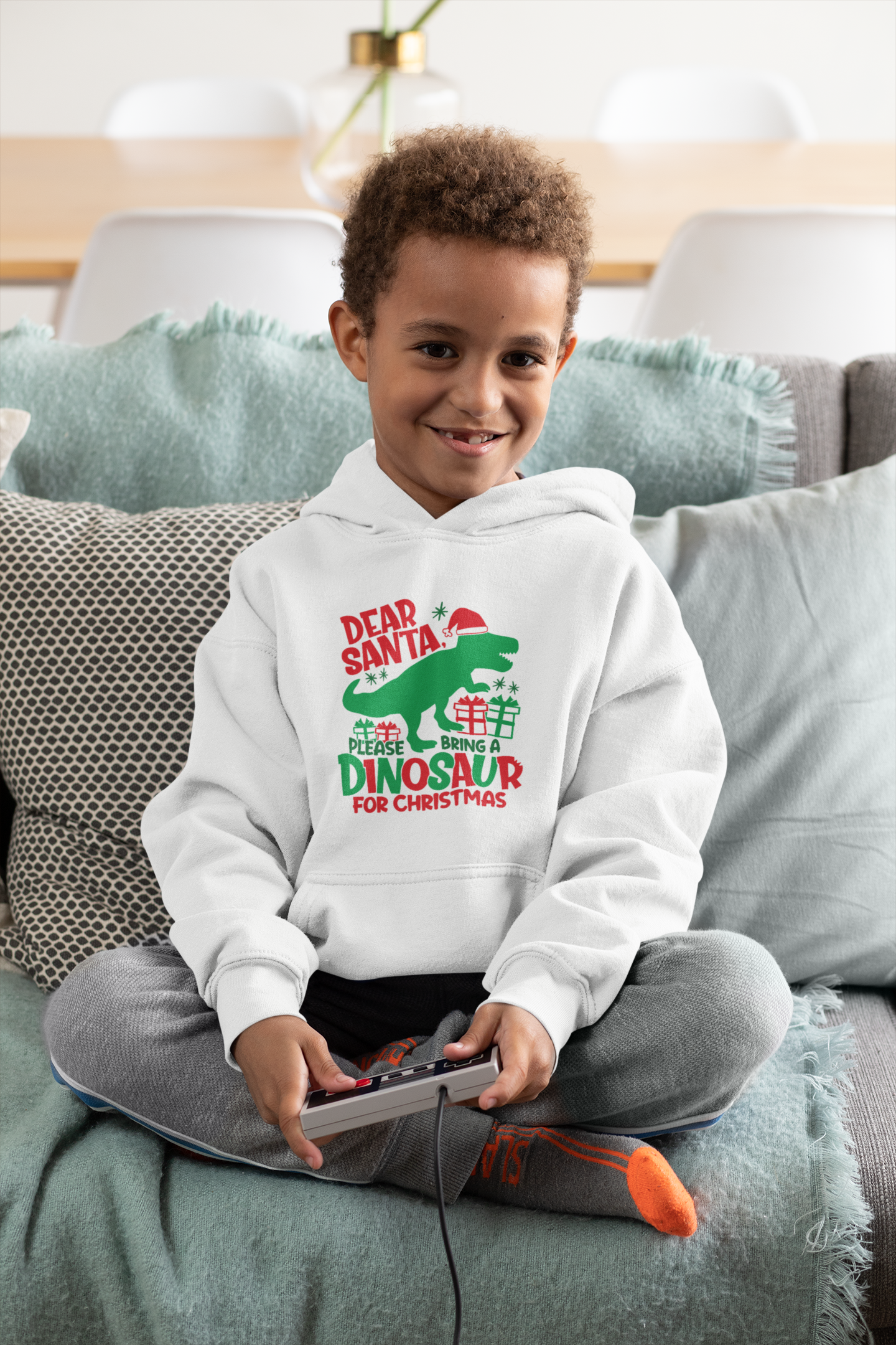 Dear Santa Please Bring a Dinosaur for Christmas Youth Hoodie