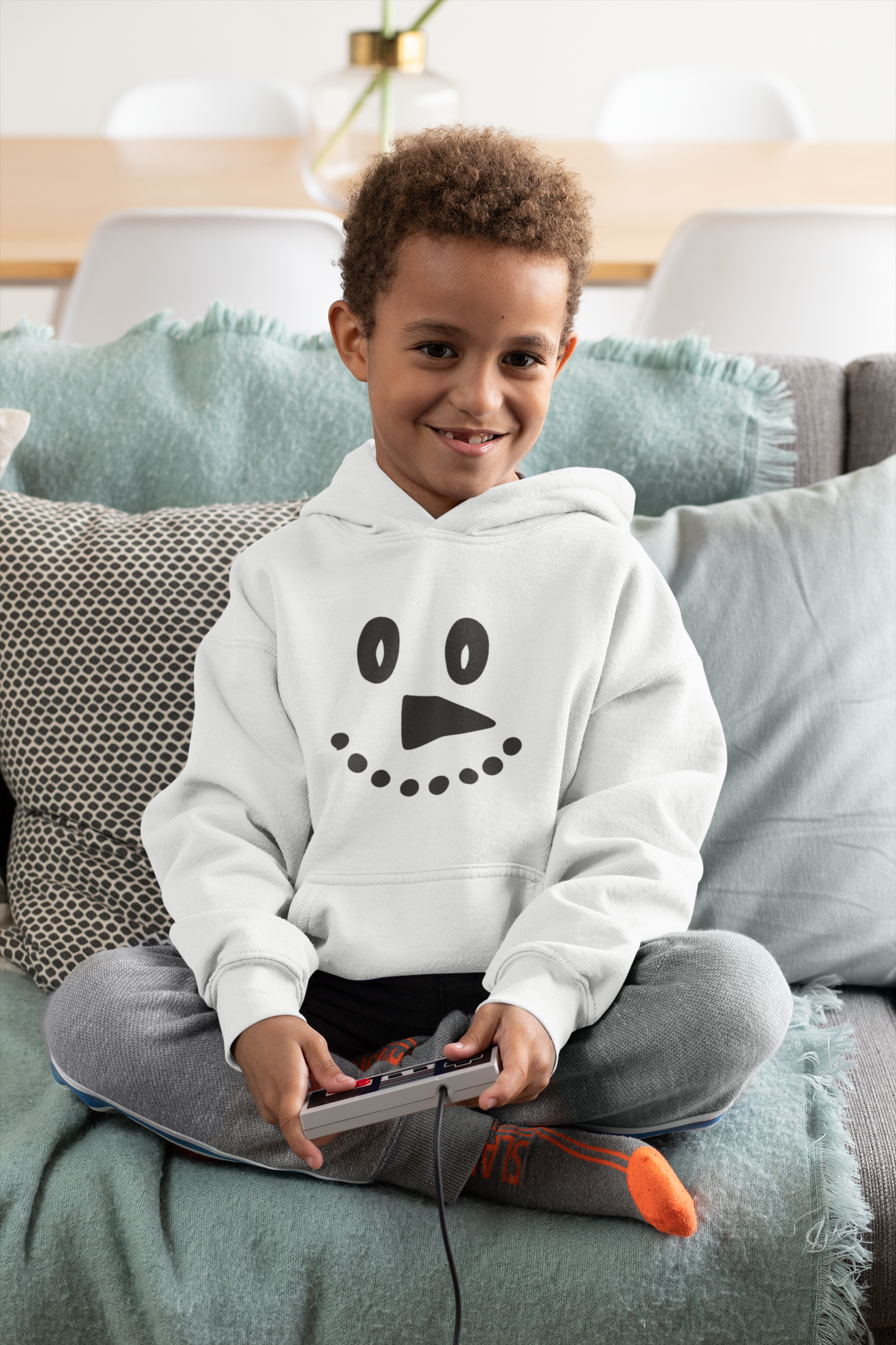 Snowman Face Youth Heavy Blend Hooded Sweatshirt