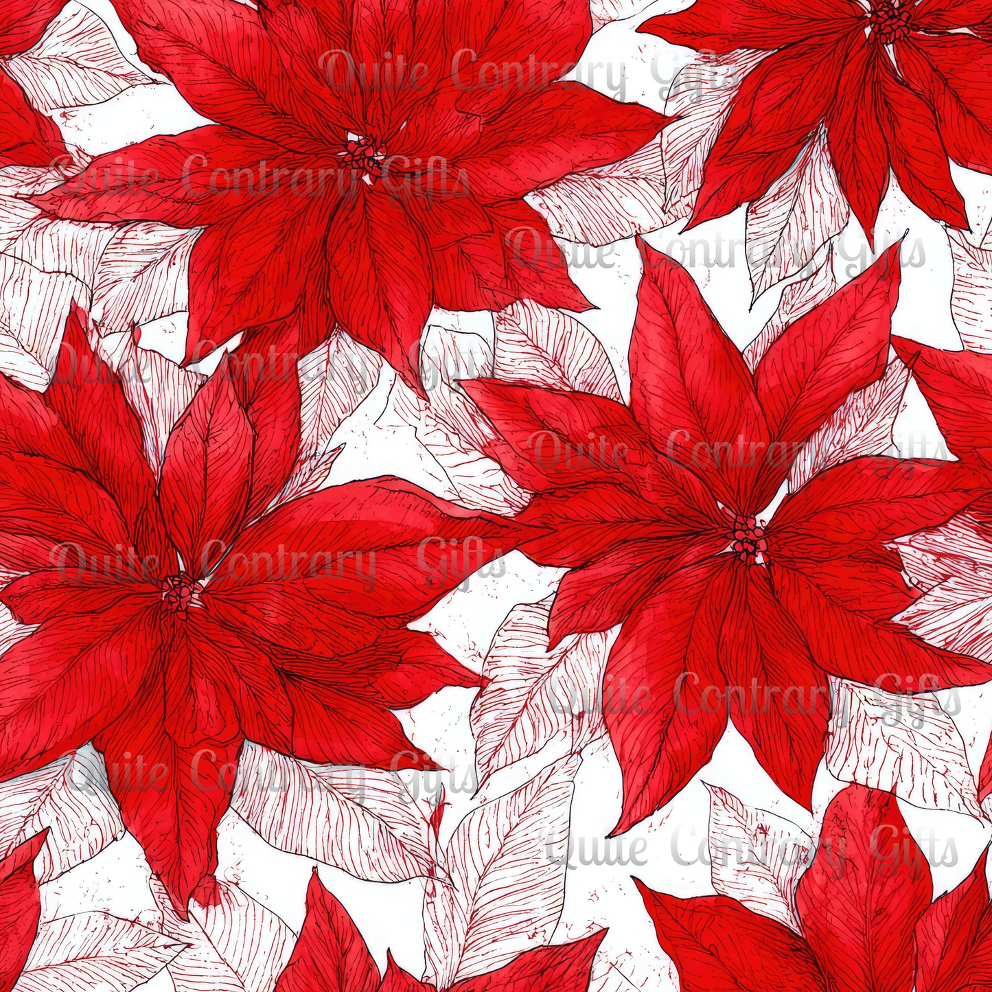 Crimson Poinsettia Sketch Basic Bedding Set