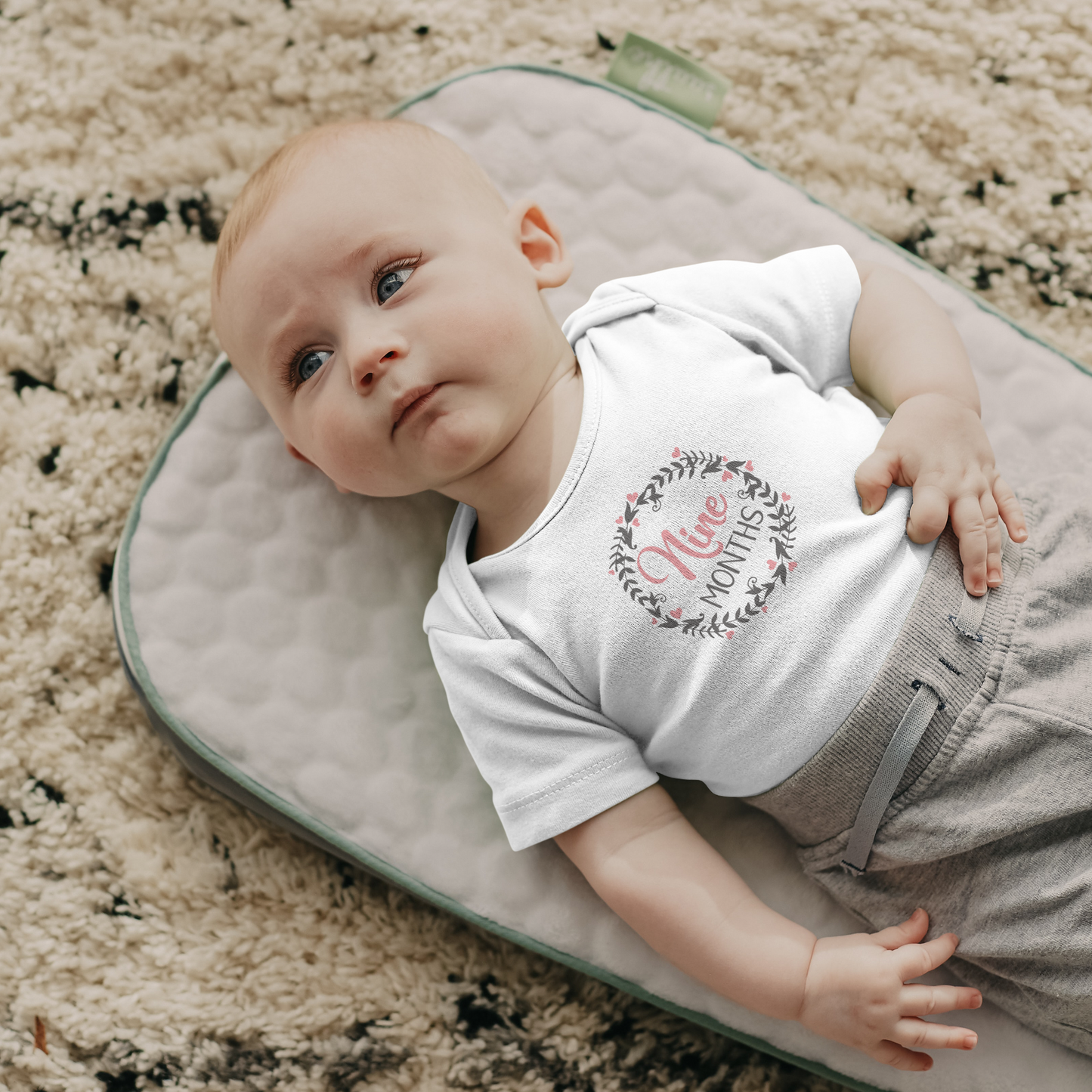 Pink Milestone Wreath Onesie-Nine Months