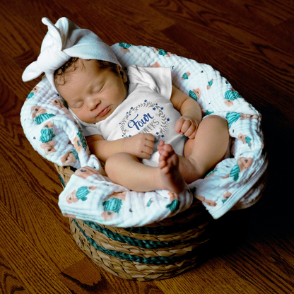 Blue Milestone Wreath Onesie-Four Weeks