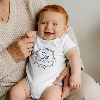 Blue Milestone Wreath Onesie-Six Months