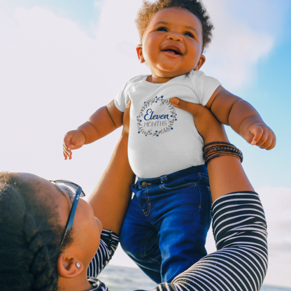 Blue Milestone Wreath Onesie-Eleven Months