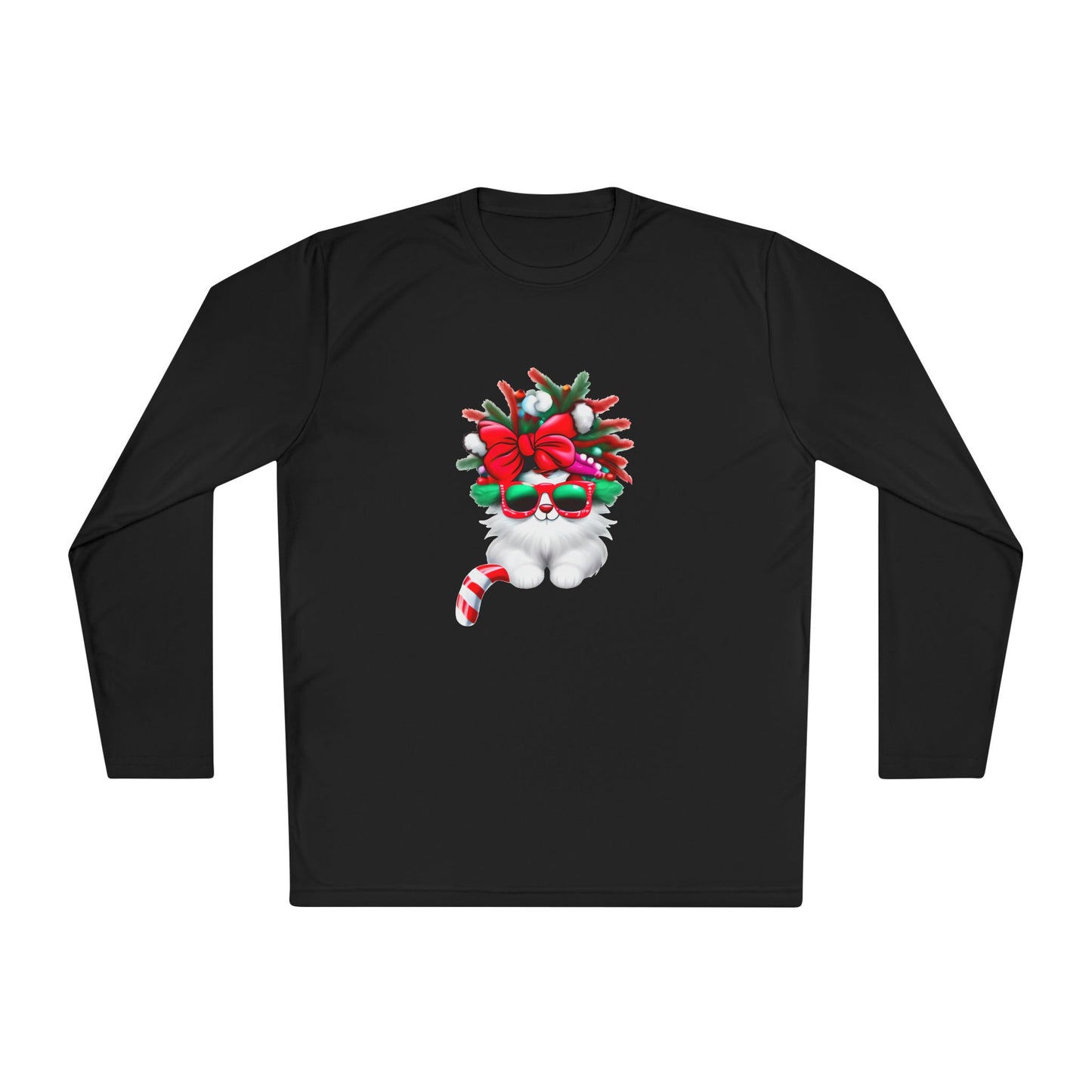 White Candy Cane Kitten Adult Long Sleeve Tee