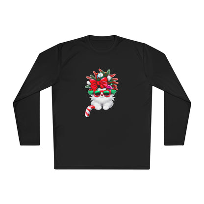 White Candy Cane Kitten Adult Long Sleeve Tee