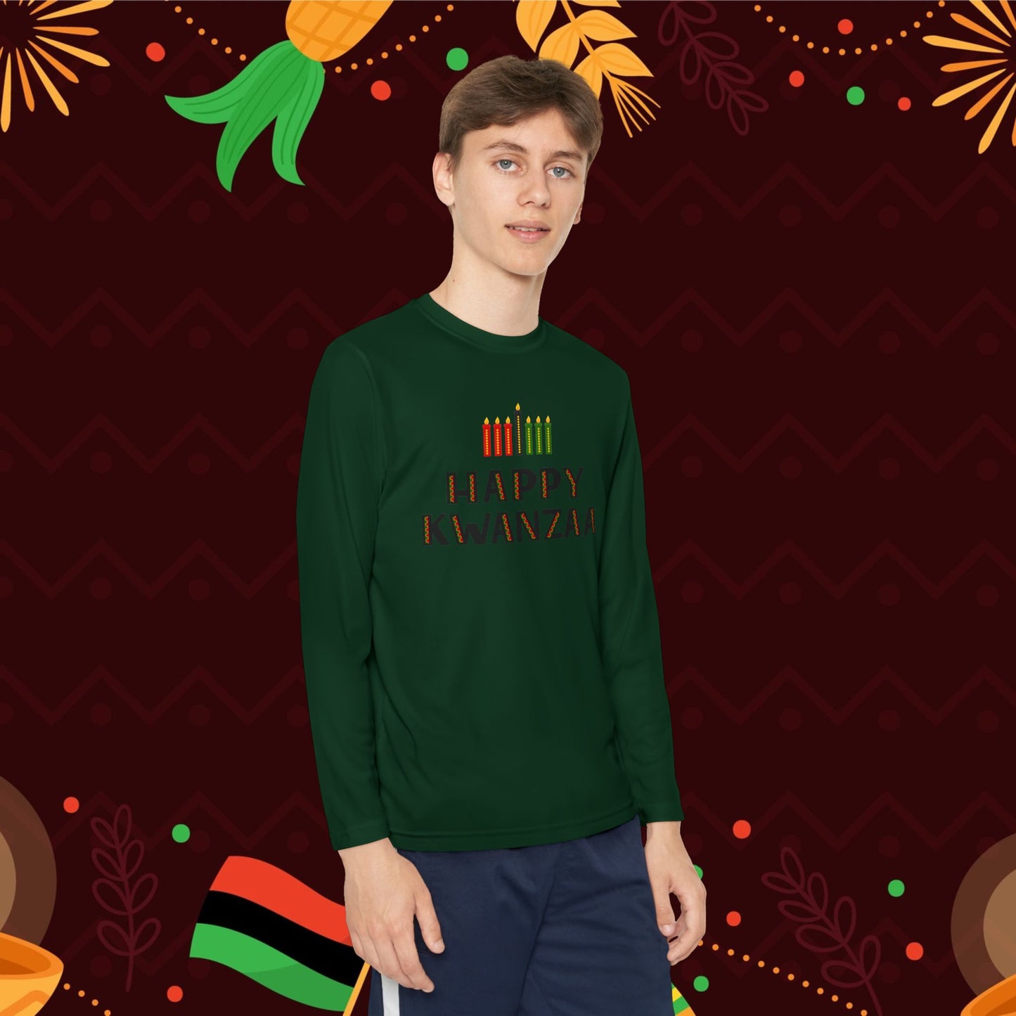 Happy Kwanzaa (Kinara) Youth Long Sleeve Tee