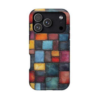 Coloerful Leather Patchwork MagSafe® Compatible Tough Case for iPhone