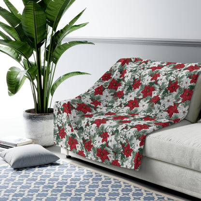 Winter Poinsettia Garden Fleece Blanket