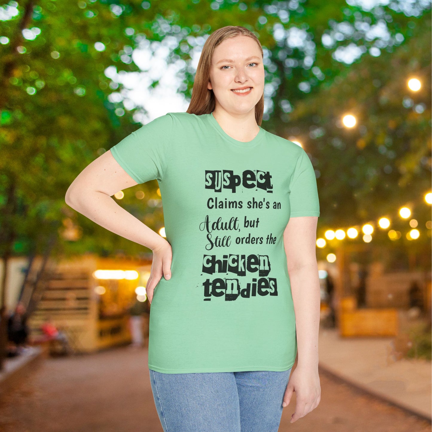 Suspect Claims She's An Adult But Still Orders The Chicken Tendies Adult T-shirt