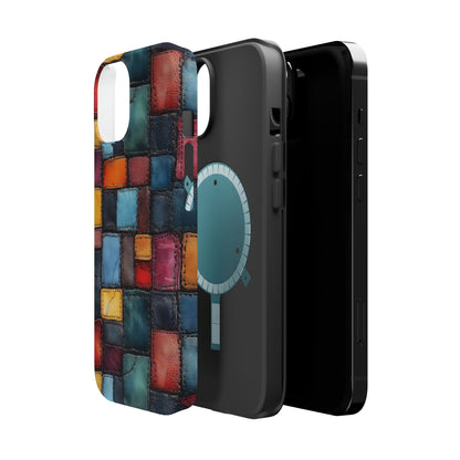 Coloerful Leather Patchwork MagSafe® Compatible Tough Case for iPhone