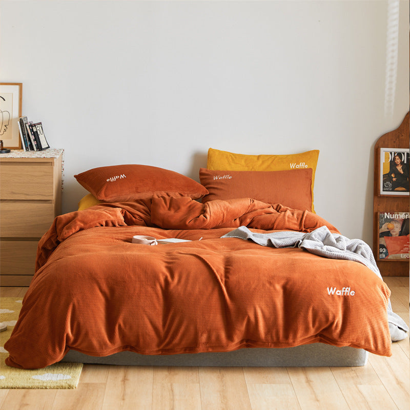 Waffle Fleece Winter Reinforced Coral 4-piece Bedding Set