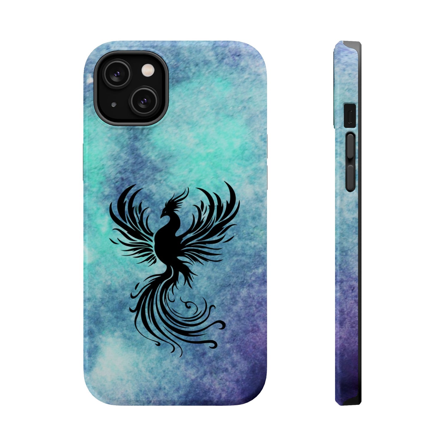 Phoenix Silhouette Over Teal Nebula MagSafe® Compatible Tough Case for iPhone