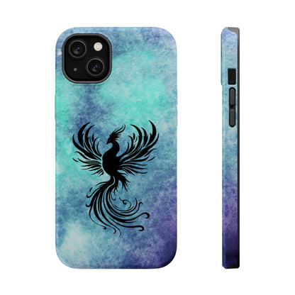 Phoenix Silhouette Over Teal Nebula MagSafe® Compatible Tough Case for iPhone