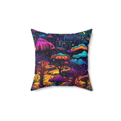 Psychedelic Spore Forest Throw Pillow