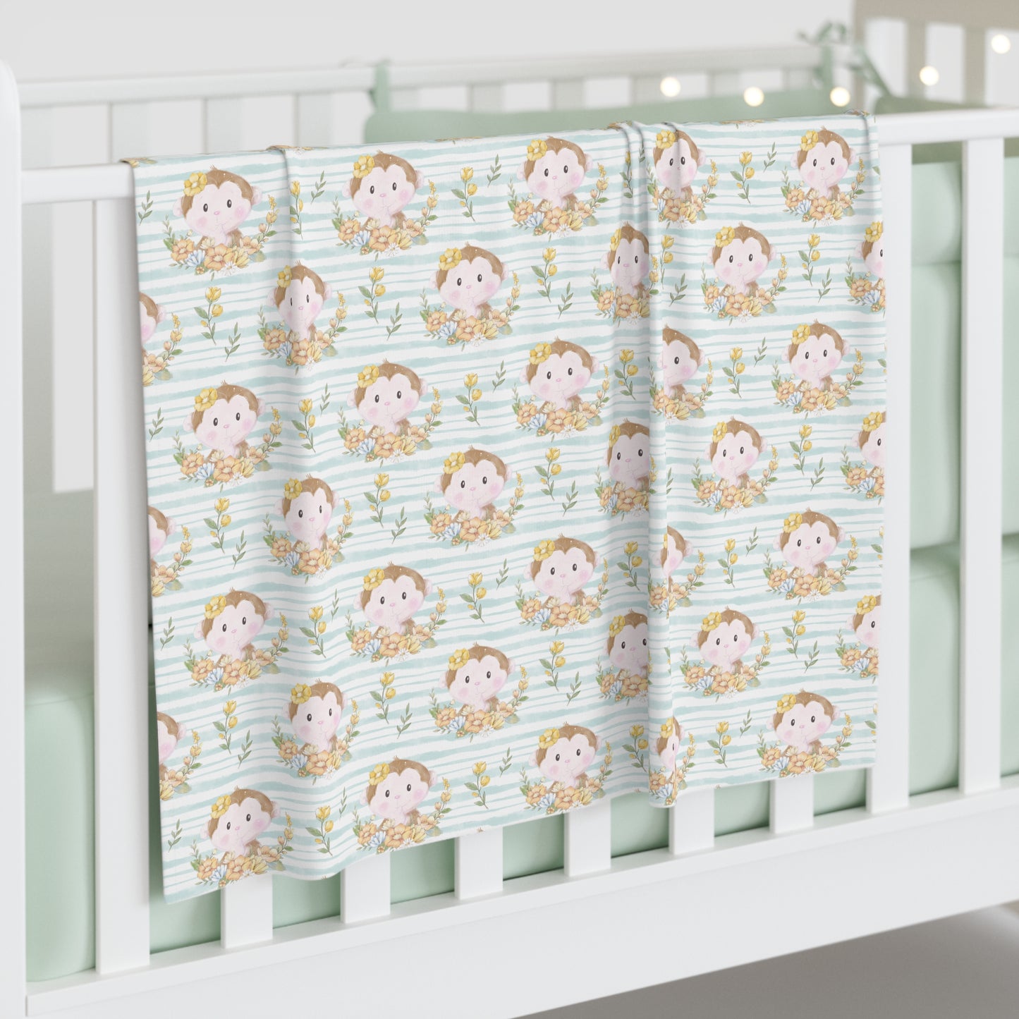 Monkey in Bloom Baby Swaddle Blanket
