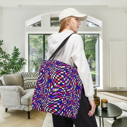 Warped Purple Checkered Canvas Tote Bag