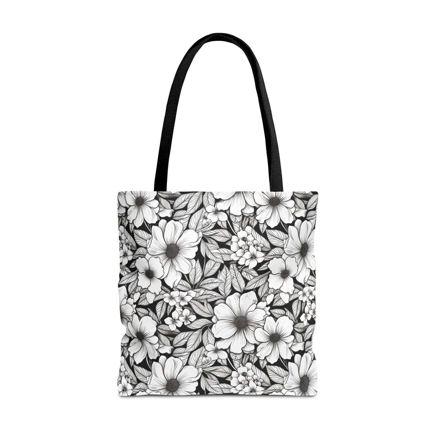 Black & White Forget-Me-Nots Canvas Tote Bag