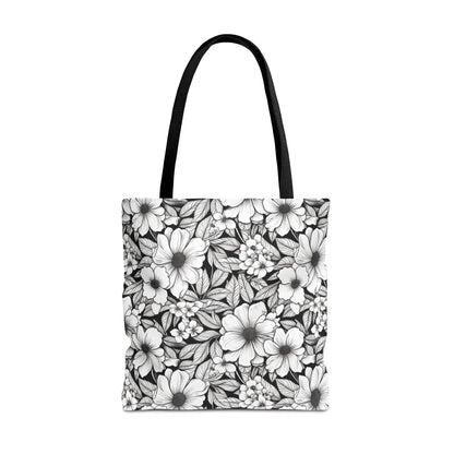 Black & White Forget-Me-Nots Canvas Tote Bag
