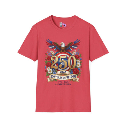 Bald Eagle & Flowers 250 Years of Freedom 1776-2026 Anniversary Adult T-shirt